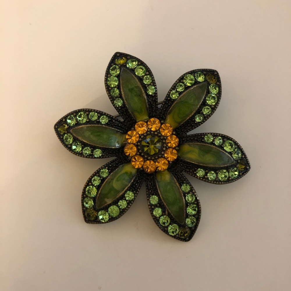 Green Crystal Flower Brooch